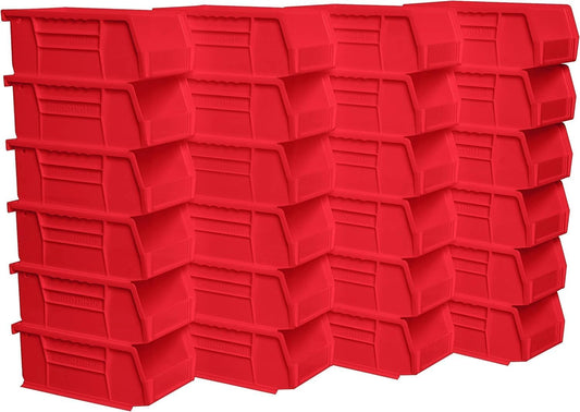 30220 Akrobins Plastic Hanging Stackable Storage Organizer Bin, 7-Inch X 4-Inch X 3-Inch, Red, 24-Pack