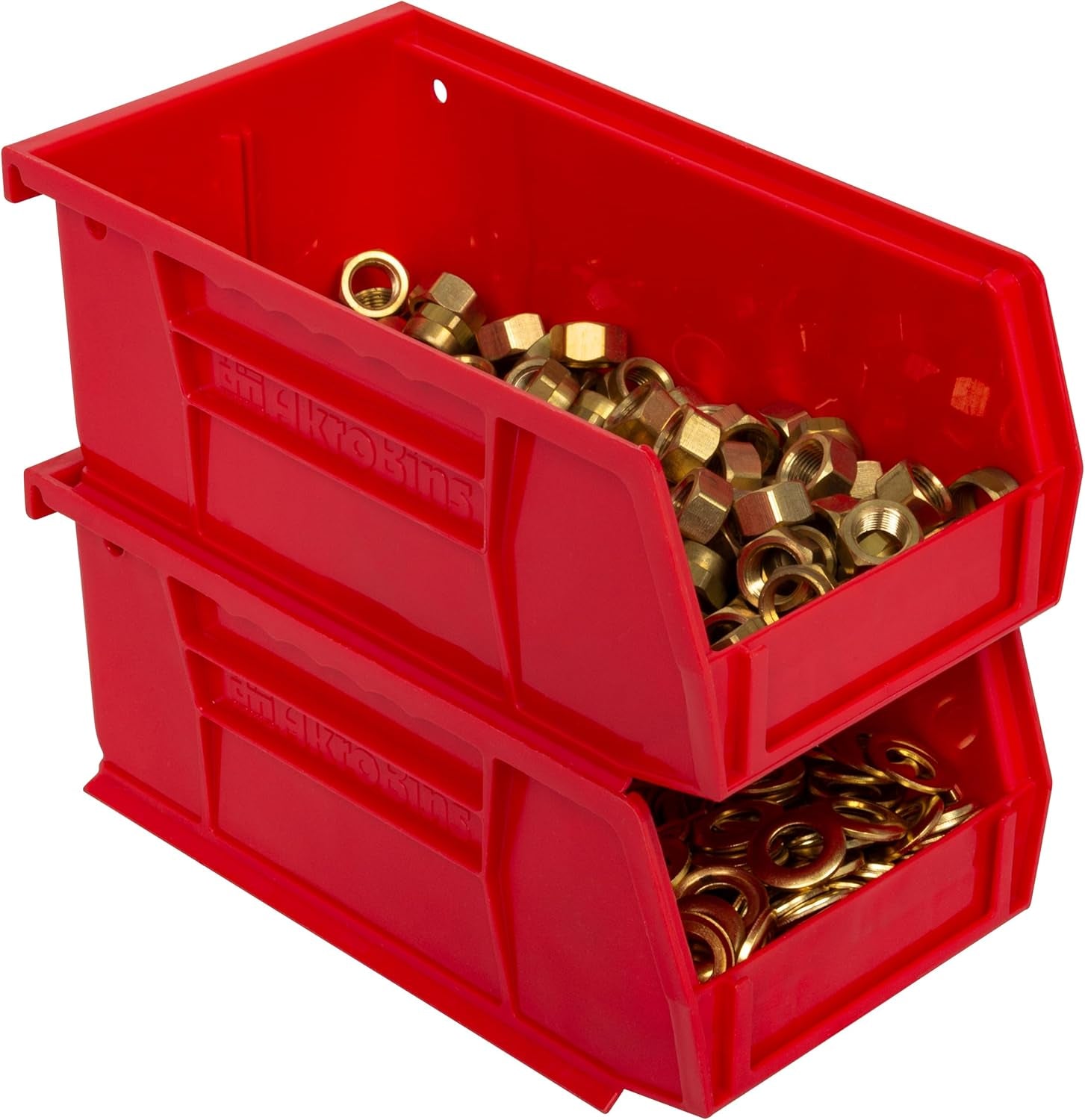 30220 Akrobins Plastic Hanging Stackable Storage Organizer Bin, 7-Inch X 4-Inch X 3-Inch, Red, 24-Pack