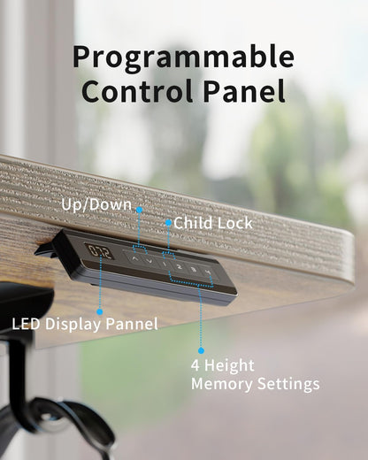 Height Adjustable Electric Standing Desk, 48 X 24 Inches Stand up Table, Sit Stand Home Office Desk with Splice Board, Black Frame/Rustic Brown Top